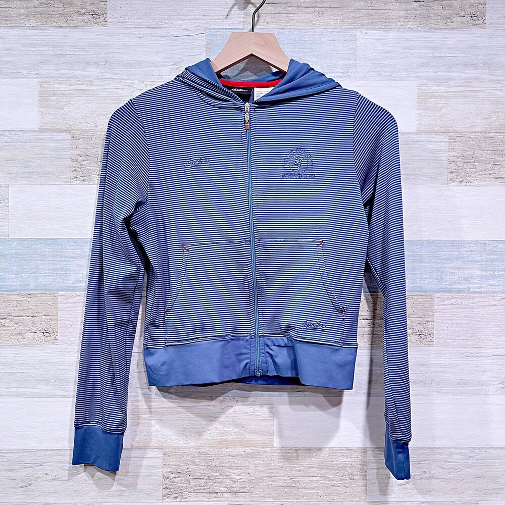 KAELIN 1/4 Zip Tech Hoodie Blue Stripe Hilton Head SC Tennis Womens Small